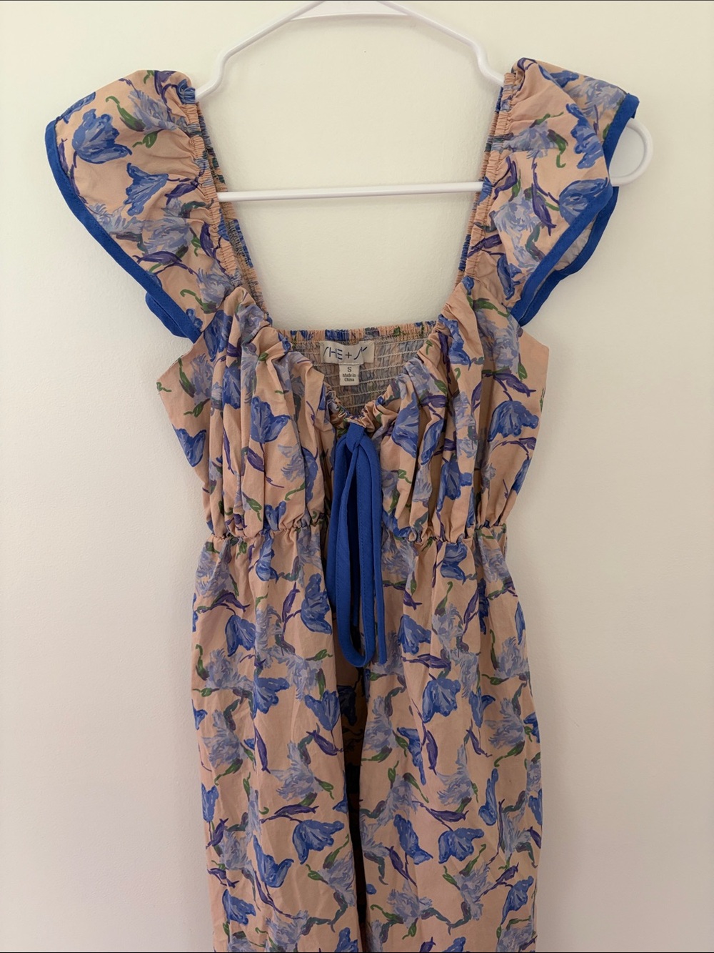 She+Sky Blue Floral Midi Dress with Tie Waist